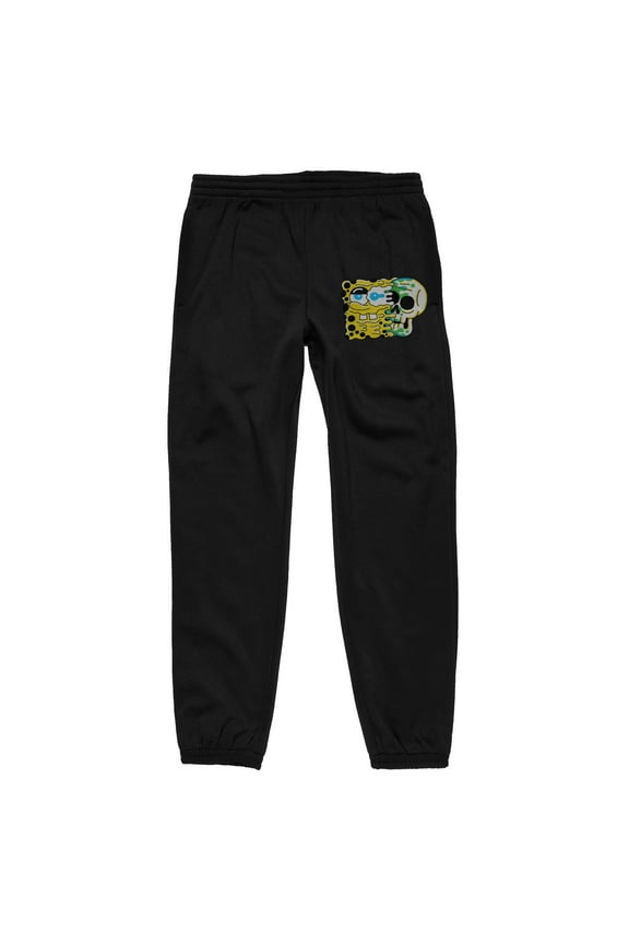 Spongebob Squarepants Character With Skull Men's Black Graphic Joggers-Medium