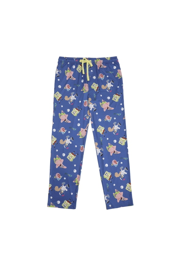 Spongebob Squarepants Characters & Bubbles Mens' Blue Sleep Pajama Pants - Large