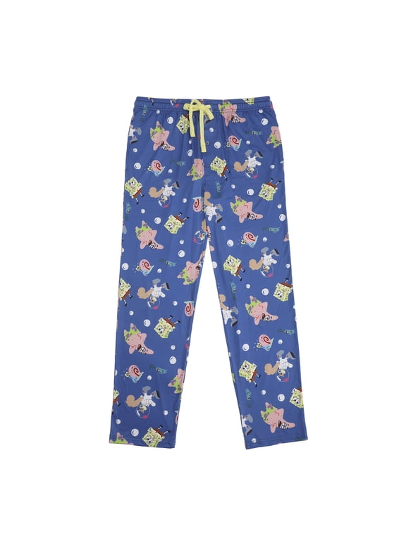 Spongebob Squarepants Characters & Bubbles Mens' Blue Sleep Pajama Pants - XXL