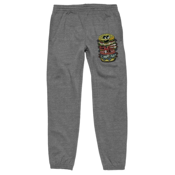 Spongebob Squarepants Characters In A Burger Men's Athletic Heather Gray Graphic Joggers-Medium