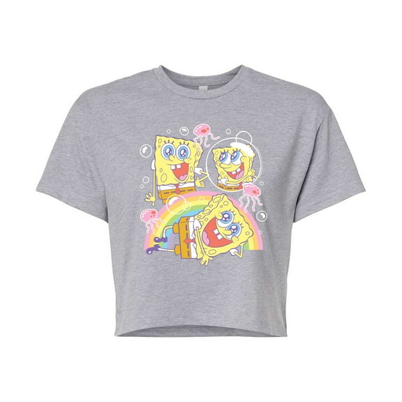 Spongebob Squarepants - Cute Face Rainbow - Juniors Cropped Graphic T-Shirt