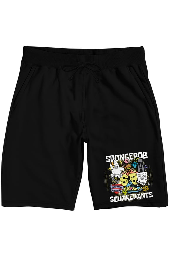 Spongebob Squarepants Doodle Spongebob & Patrick Men's Black Sleep Pajama Shorts-3XL