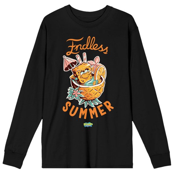 Spongebob Squarepants Endless Summer Pineapple Pool Drink Men's Black Long Sleeve Graphic Tee - L