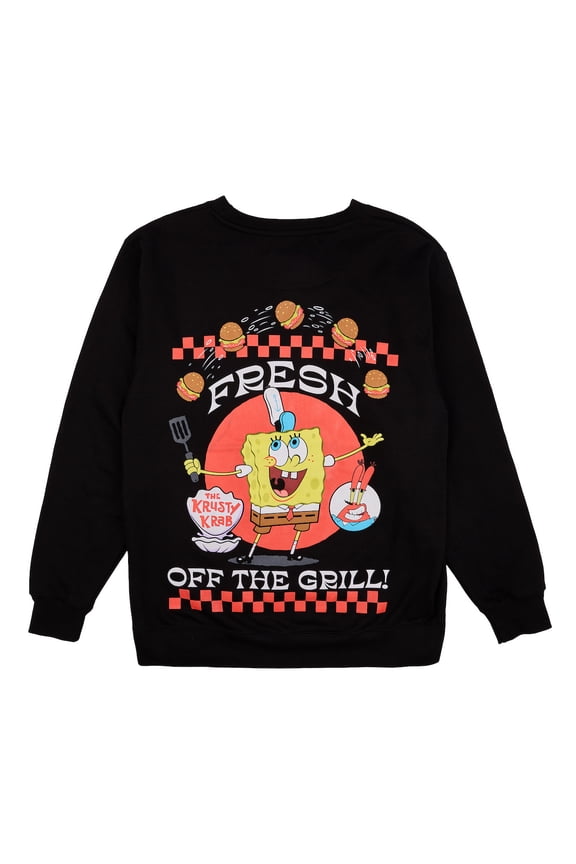 Spongebob Squarepants Fresh Off The Grill Men's Black Crew Neck Long Sleeve Pullover Sweatshirt - XXL