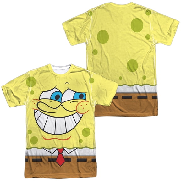 Spongebob Squarepants Guilty Face Unisex Adult Sublimated Halloween Costume T Shirt (Medium) White (Front/Back)