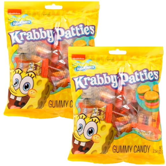 Spongebob Squarepants Gummy Krabby Patties Candy, 2.54 Ounce Bag Gummi Burger Candies Easter Egg Hunt Bag Basket Fillers Birthday Halloween Part Favors Gift Set of 2