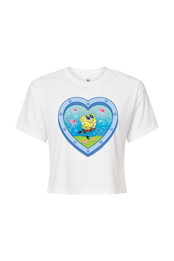 - Heart Porthole Window - Juniors Cropped Graphic T-Shirt