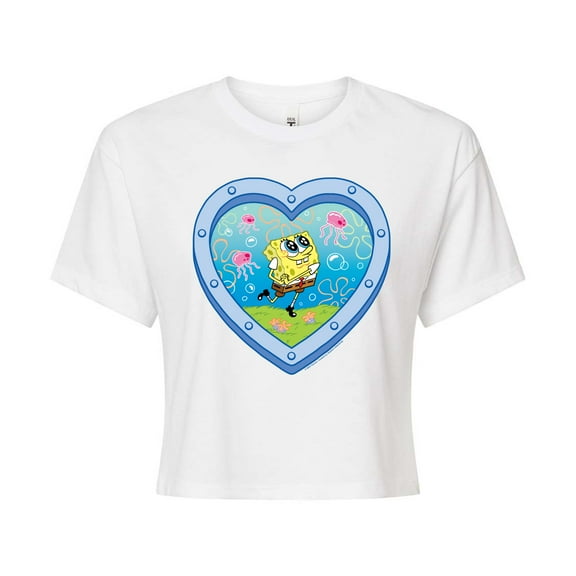 Spongebob Squarepants - Heart Porthole Window - Juniors Cropped Graphic T-Shirt