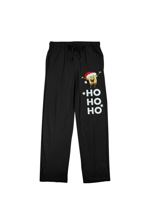 Spongebob Squarepants Ho Ho Ho Men's Black Sleep Pants-Large