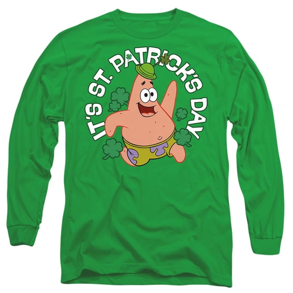 Spongebob Squarepants It's St. Patrick's Day Unisex Adult Long-Sleeve T Shirt (2X-Large) Kelly Green