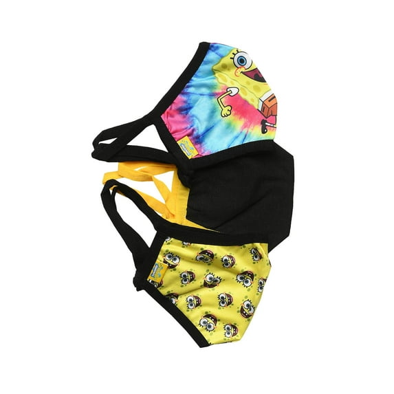Spongebob Squarepants Kids 3 Pack Reusable Face Masks Tie-Dye Faces