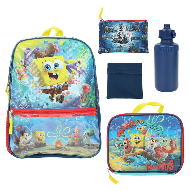 Spongebob Squarepants Kids Cartoon Movie 5-Piece Backpack accessories Set  for boys 