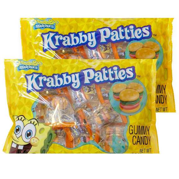 Spongebob Squarepants Krabby Patties Gummy Candy 3.17oz Kids Snack Party Favor Treats Stocking Stuffer Gifts on Birthday Halloween Christmas Thanksgiving - Pack of 2
