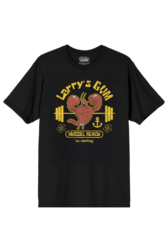Spongebob Squarepants Larry's Gym Mussel Beach Adult Black Crew Neck Short Sleeve T-shirt-6XL