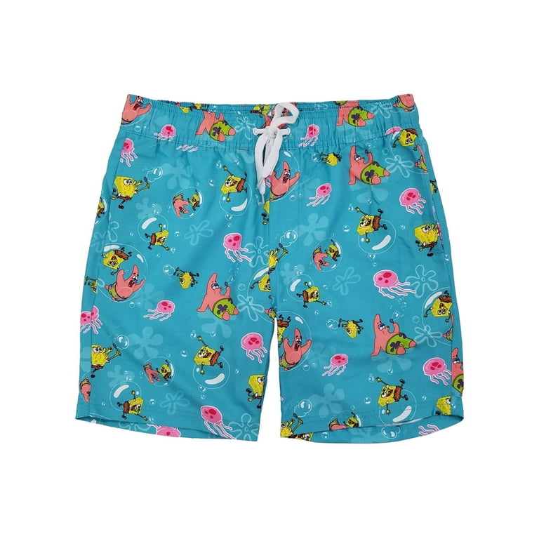 Spongebob SquarePants Mens Blue Underwater Print Swim Trunks Medium, Men's