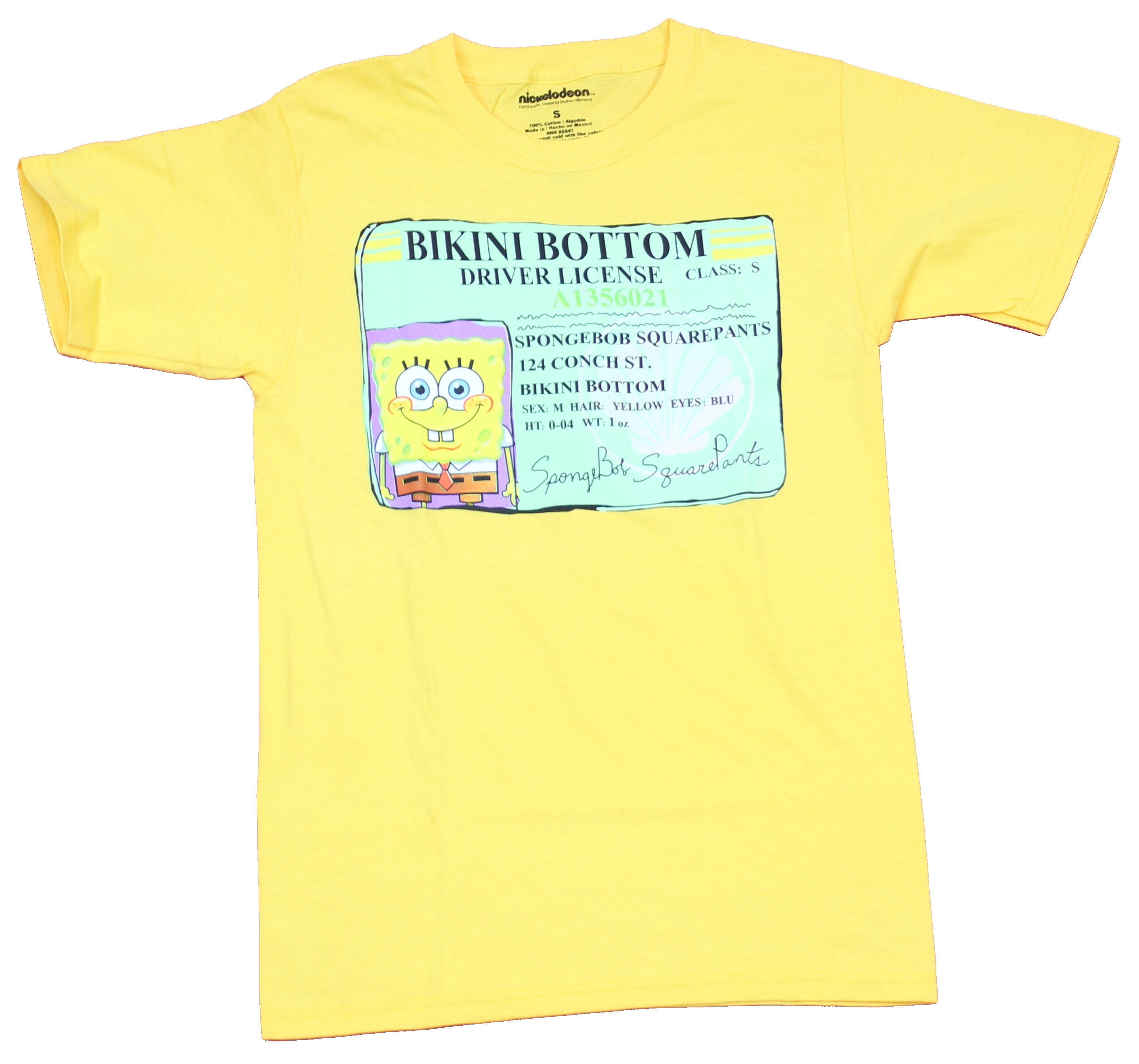 Spongebob Squarepants Mens T-Shirt - Bikini Bottom Driver License Image  (Small) | T-Shirts