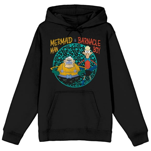 Spongebob Squarepants Mermaid Man and Barnacle Boy Men's Black Sweatshirt-Medium