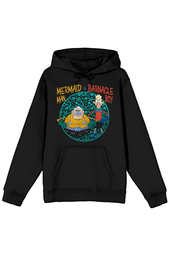 Spongebob Squarepants Mermaid Man and Barnacle Boy Men's Black Sweatshirt-Medium