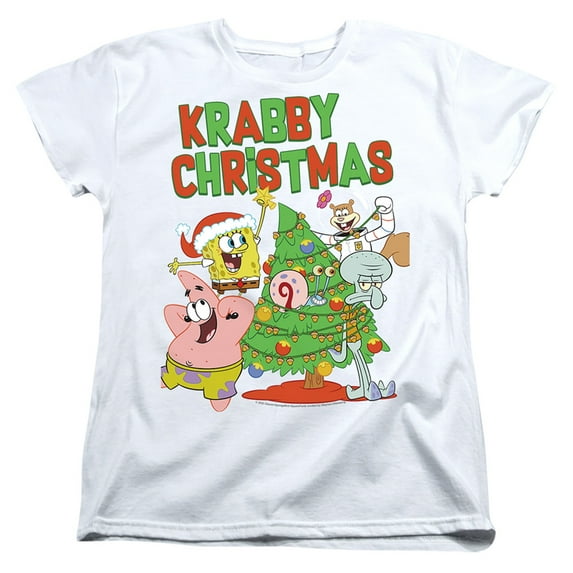 Spongebob Squarepants Merry Christmas Tree Decorating Women's T Shirt