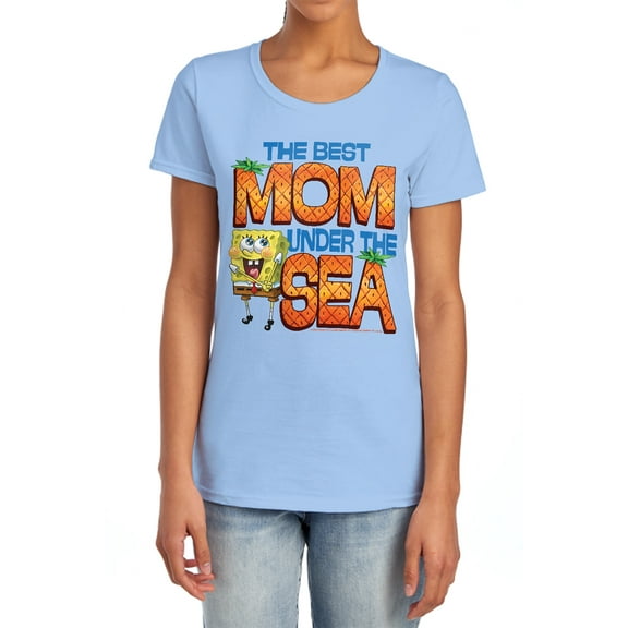Spongebob Squarepants Mother's Day Best Mom Under The Sea Women's T Shirt, Light Blue, X-Large