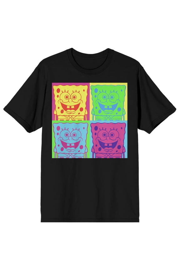 Spongebob Squarepants Neon Squares Crew Neck Short Sleeve Men's Black T-shirt-4XL