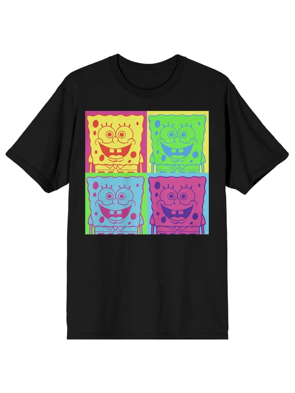 Spongebob Squarepants Neon Squares Crew Neck Short Sleeve Men's Black T-shirt-XL