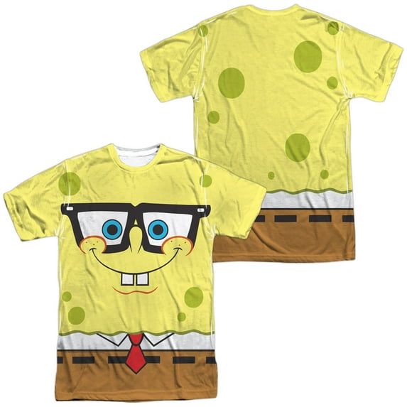 Spongebob Squarepants Nerd Face Unisex Adult Sublimated Halloween Costume T Shirt (2X-Large) White (Front/Back)