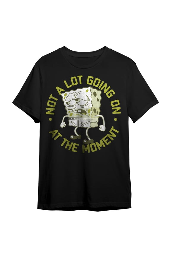 Spongebob Squarepants Not A Lot Going On At The Moment Adult Black Crew Neck Short Sleeve T-shirt-Medium