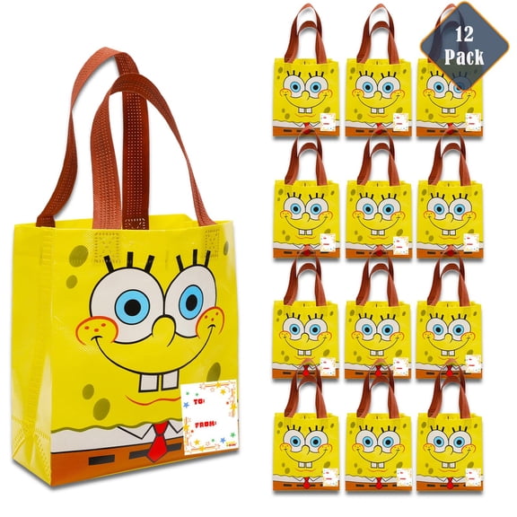 Spongebob Squarepants Party Favor Bags Set  12 Pack of 8" Spongebob Party Goodie Bags for Kids Bulk Reusable Mini Totes | Birthday Party Supplies