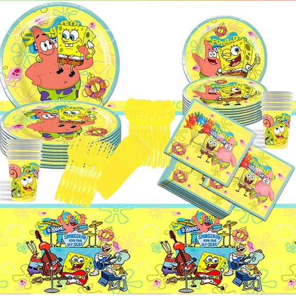 Spongebob Squarepants Party Tableware Set Plates Cup Kit Birthday Supplies Decorations Disposable Dinnerware
