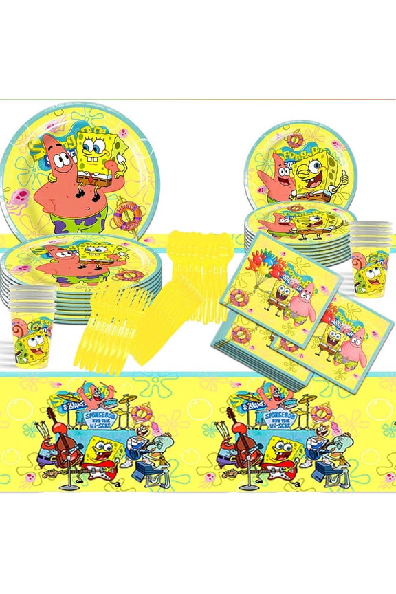 Spongebob Squarepants Party Tableware Set Plates Cup Kit Birthday Supplies Decorations Disposable Dinnerware