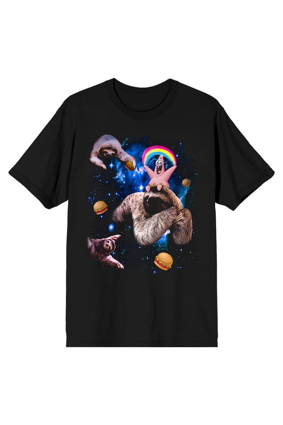 Spongebob Squarepants Patrick Sloth Rainbow Men's Black Short-Sleeve T-shirt-Small