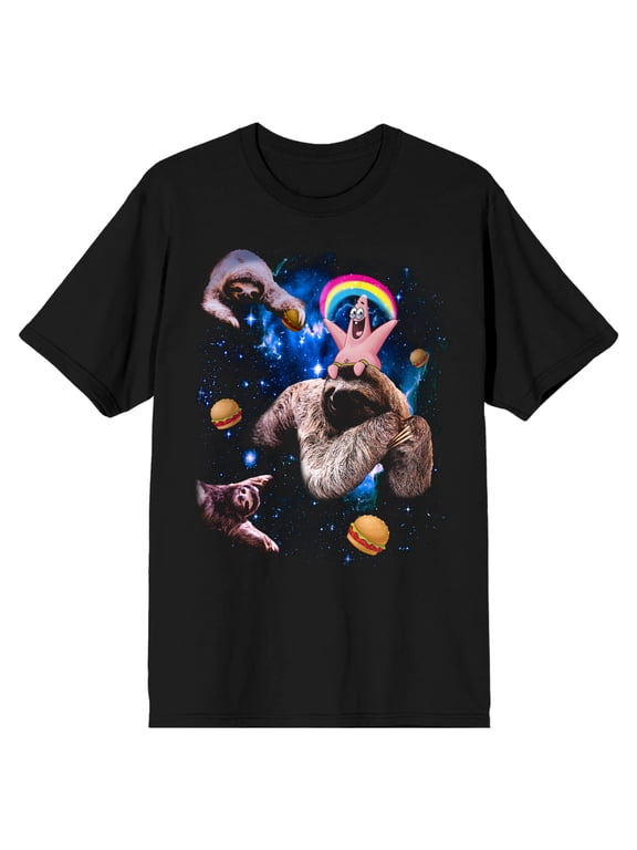 Spongebob Squarepants Patrick Sloth Rainbow Men's Black Short-Sleeve T-shirt-XL
