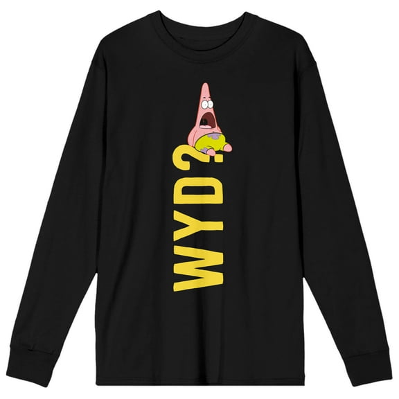 Spongebob Squarepants Patrick Star WYD? Mens Black Graphic Long Sleeve Tee- L