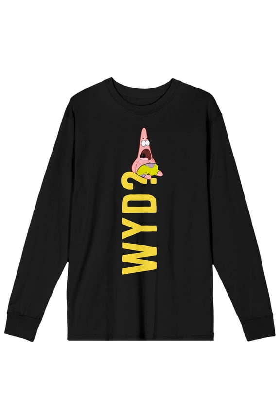 Spongebob Squarepants Patrick Star WYD? Mens Black Graphic Long Sleeve Tee-XS