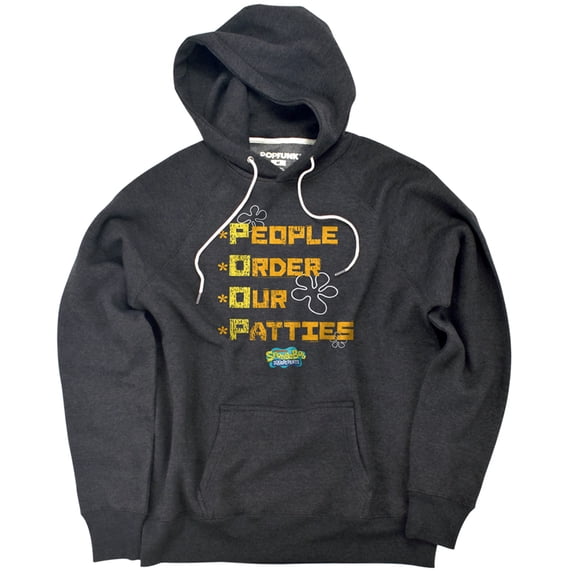 Spongebob Squarepants People Order Our Patties Unisex Adult Slim Fit Pull-Over Heather Hoodie, Charcoal, X-Large