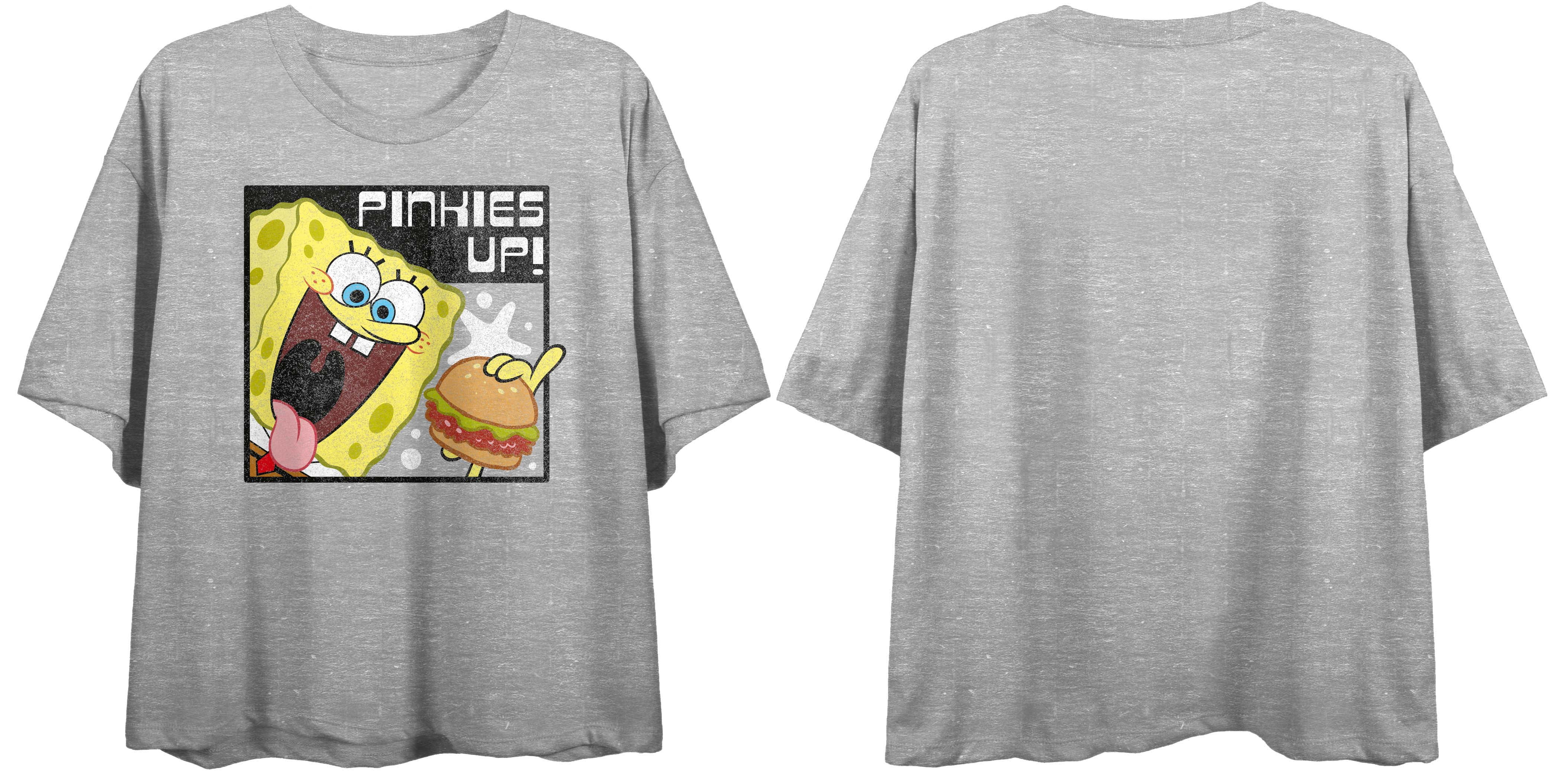 Spongebob Squarepants Pinkies Up Juniors Athletic Gray Cropped Tee ...