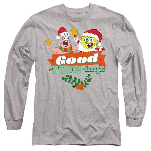 Spongebob Squarepants Santa And Patrick, Christmas Good Tide-Ings Unisex Adult Long-Sleeve T Shirt