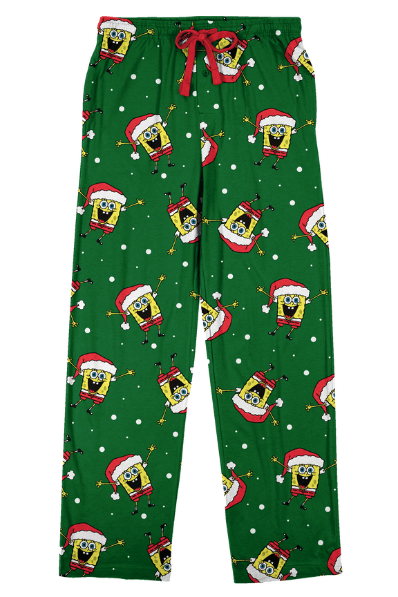 Spongebob Squarepants Santa Spongebob Men's Green Sleep Pajama Pants-Large