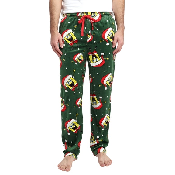 Spongebob Squarepants Santa Spongebob Men's Green Sleep Pajama Pants-Large