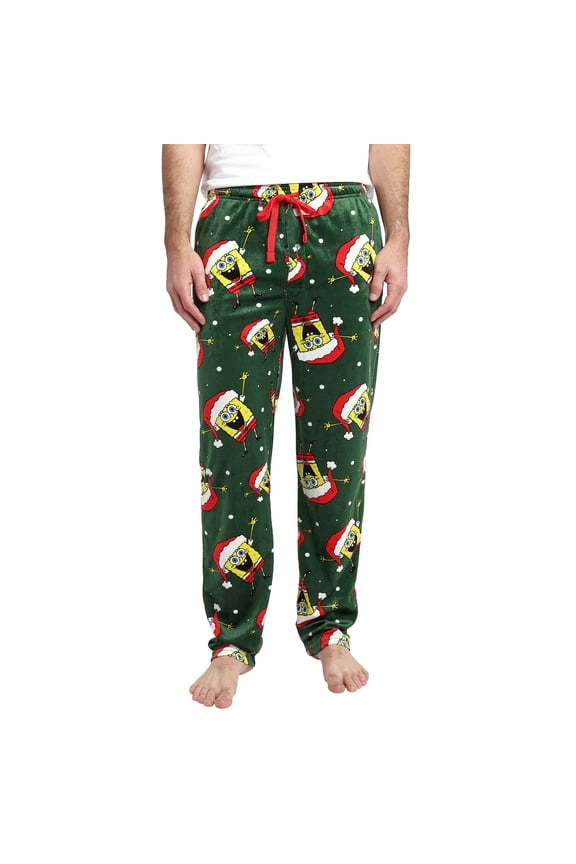 Spongebob Squarepants Santa Spongebob Men's Green Sleep Pajama Pants-Large