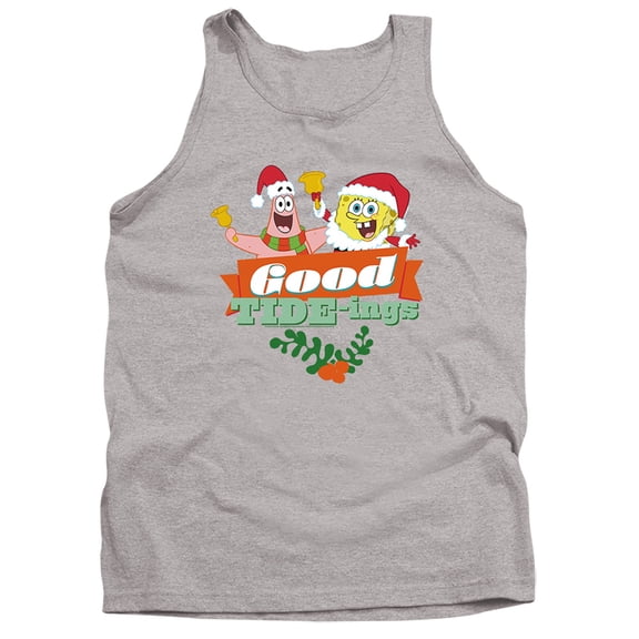 Spongebob Squarepants Santa and Patrick, Christmas Good Tide-Ings Unisex Adult Tank Top,Athletic Heather, Small