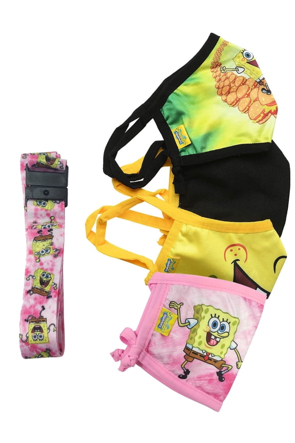 Smile 4 Pack Reusable Face Masks w/ Pink Neck Strap