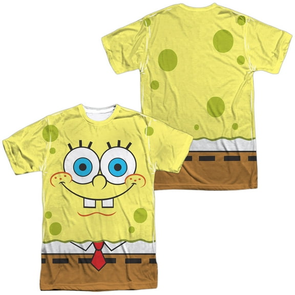 Spongebob Squarepants Smiling Face Unisex Adult Sublimated Halloween Costume T Shirt (Medium) White (Front/Back)