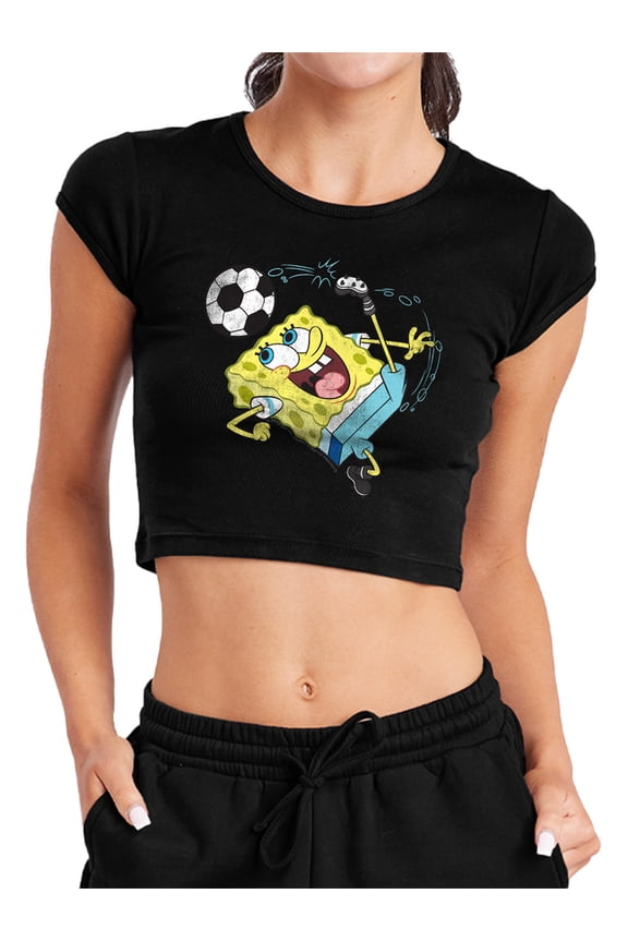 Soccer Kick Women's Cap Sleeve Baby Rib Crop Top, Black, Small