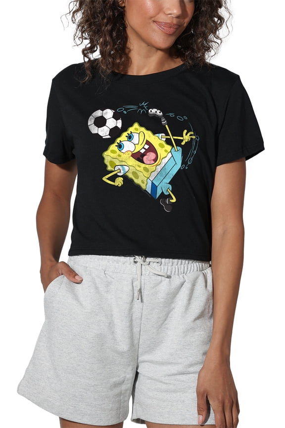 Soccer Kick Women's Crop Top T-Shirt, Black, Medium