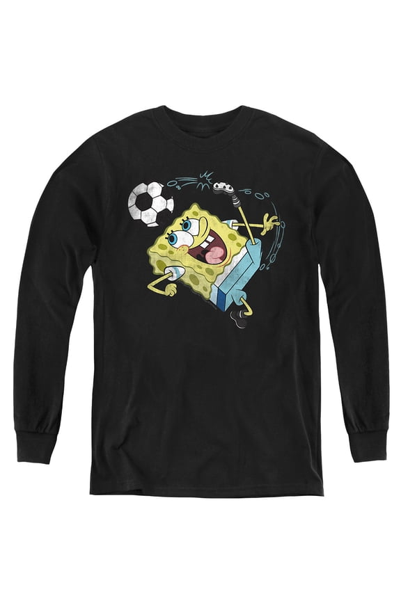 Soccer Kick Youth Long Sleeve T Shirt, Black, X-Large