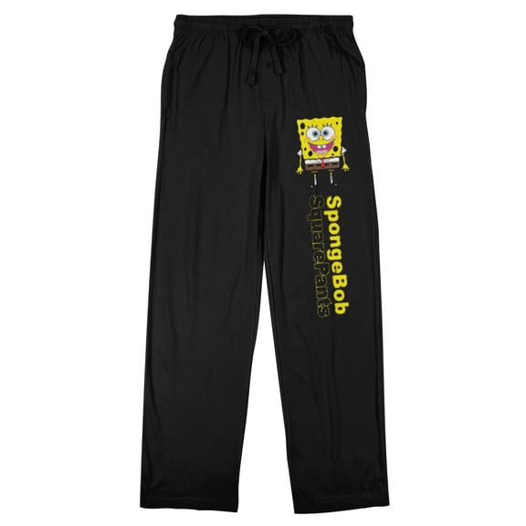 Spongebob Squarepants Spongebob Half Tone Text Men's Black Sleep Pajama Pants-Large