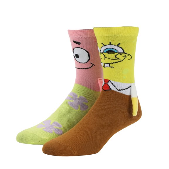 Spongebob Squarepants Spongebob & Patrick Women's Casual Crew Socks With 3D Arms & Magnetic Hands