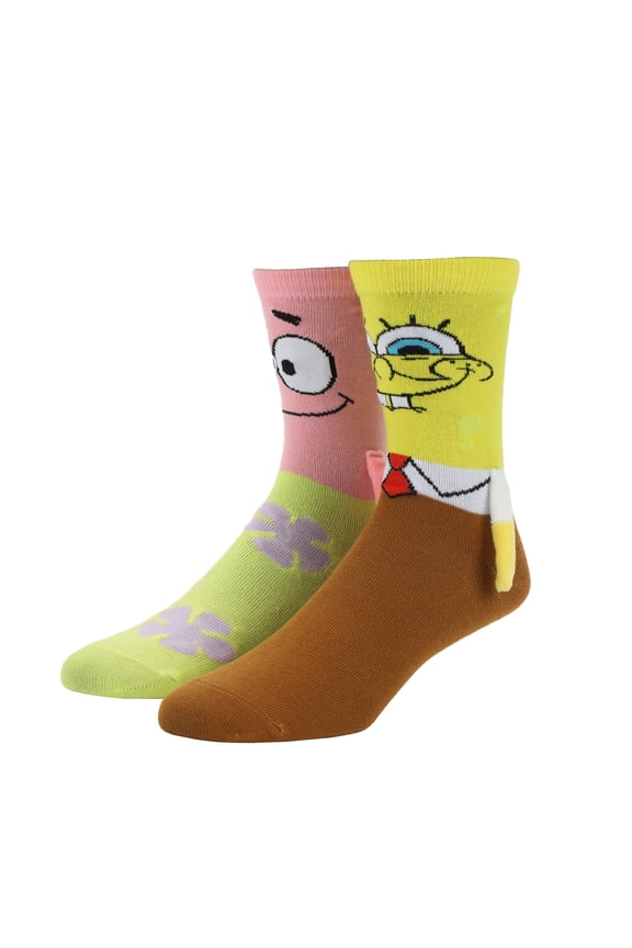 Spongebob Squarepants Spongebob & Patrick Women's Casual Crew Socks With 3D Arms & Magnetic Hands